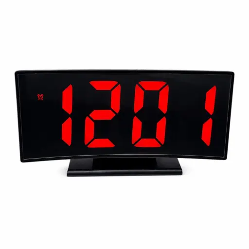 Reloj Digital LED Curvo de Mesa con Alarma, Pantalla Grande y Control de Brillo — Relojes