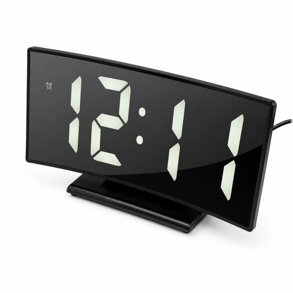 Reloj Digital LED Curvo de Mesa con Alarma, Pantalla Grande y Control de Brillo — Relojes