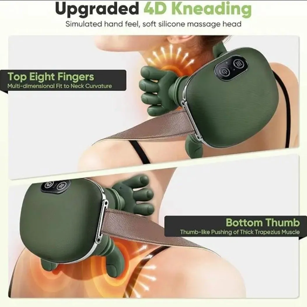 Masajeador de Cuello Tipo Manos 4D con Calor Terapéutico para Contracturas, Estrés y Fatiga Muscular
