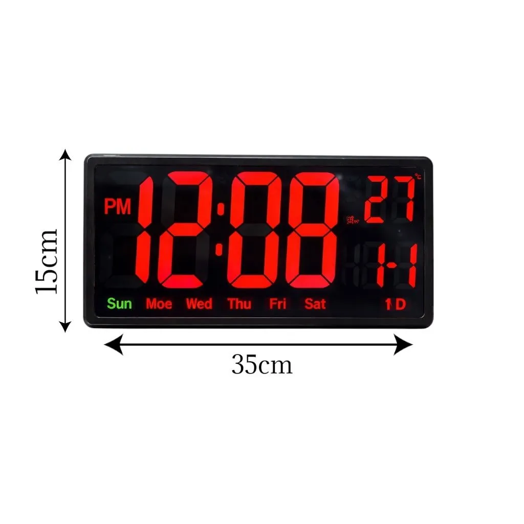 Reloj Digital LED de Pared Grande con Control Remoto, Fecha y Temperatura — Relojes