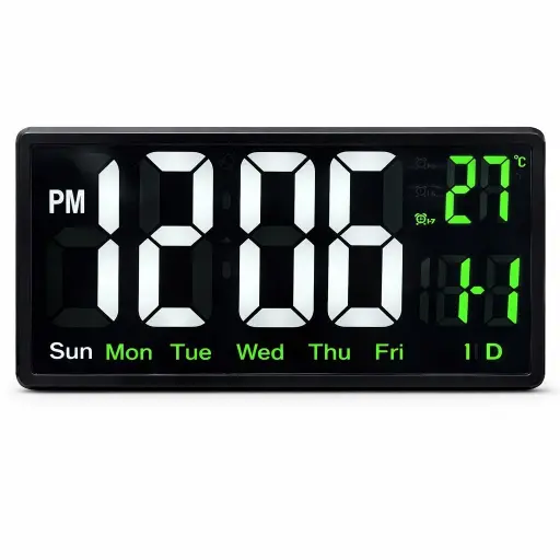 Reloj Digital LED de Pared con Control Remoto, Fecha y Temperatura — Relojes