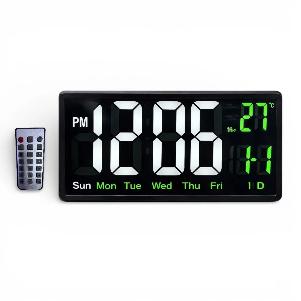 Reloj Digital LED de Pared con Control Remoto, Fecha y Temperatura