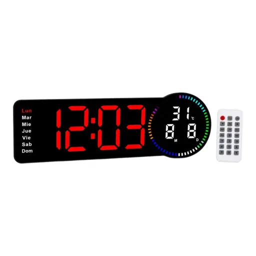 Reloj LED de Pared con Calendario y Temperatura — Relojes
