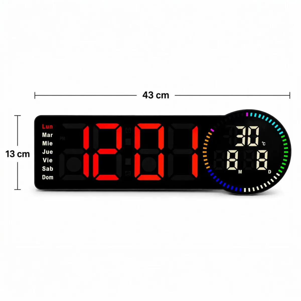 Reloj LED de Pared con Calendario y Temperatura — Relojes