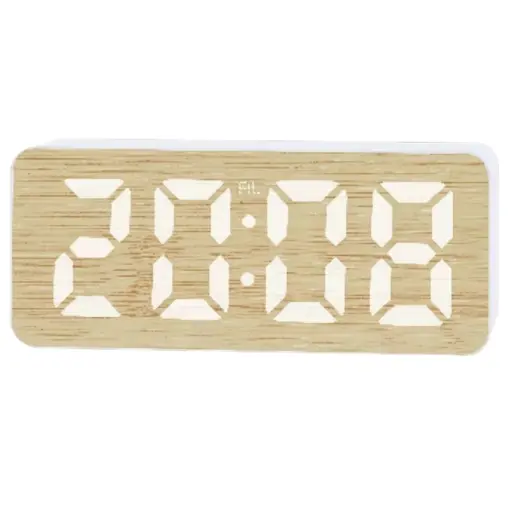 Reloj Digital LED de Mesa Efecto Madera con Alarma — Relojes