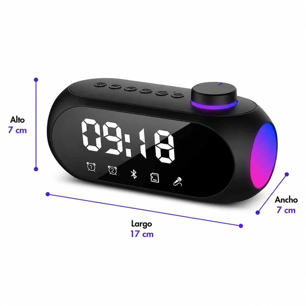 Reloj Despertador Digital Bluetooth S18 con Parlante, Radio FM y Luz RGB — Relojes