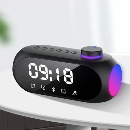 Reloj Despertador Digital Bluetooth S18 con Parlante, Radio FM y Luz RGB — Relojes