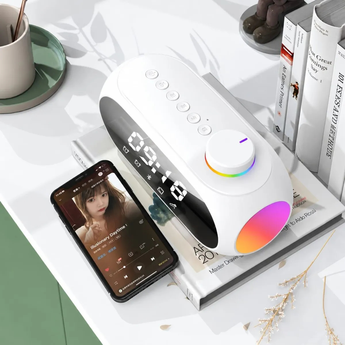 Reloj Despertador Digital Bluetooth S18 con Parlante, Radio FM y Luz RGB