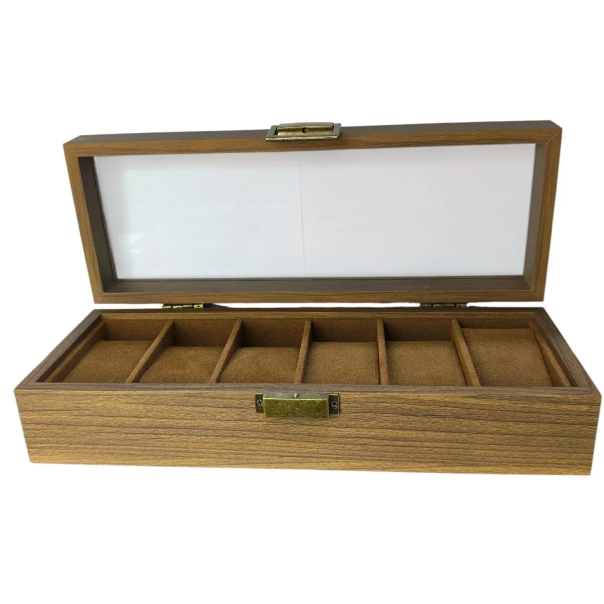 Caja Organizadora para 6 Relojes de Madera con Tapa de Vidrio