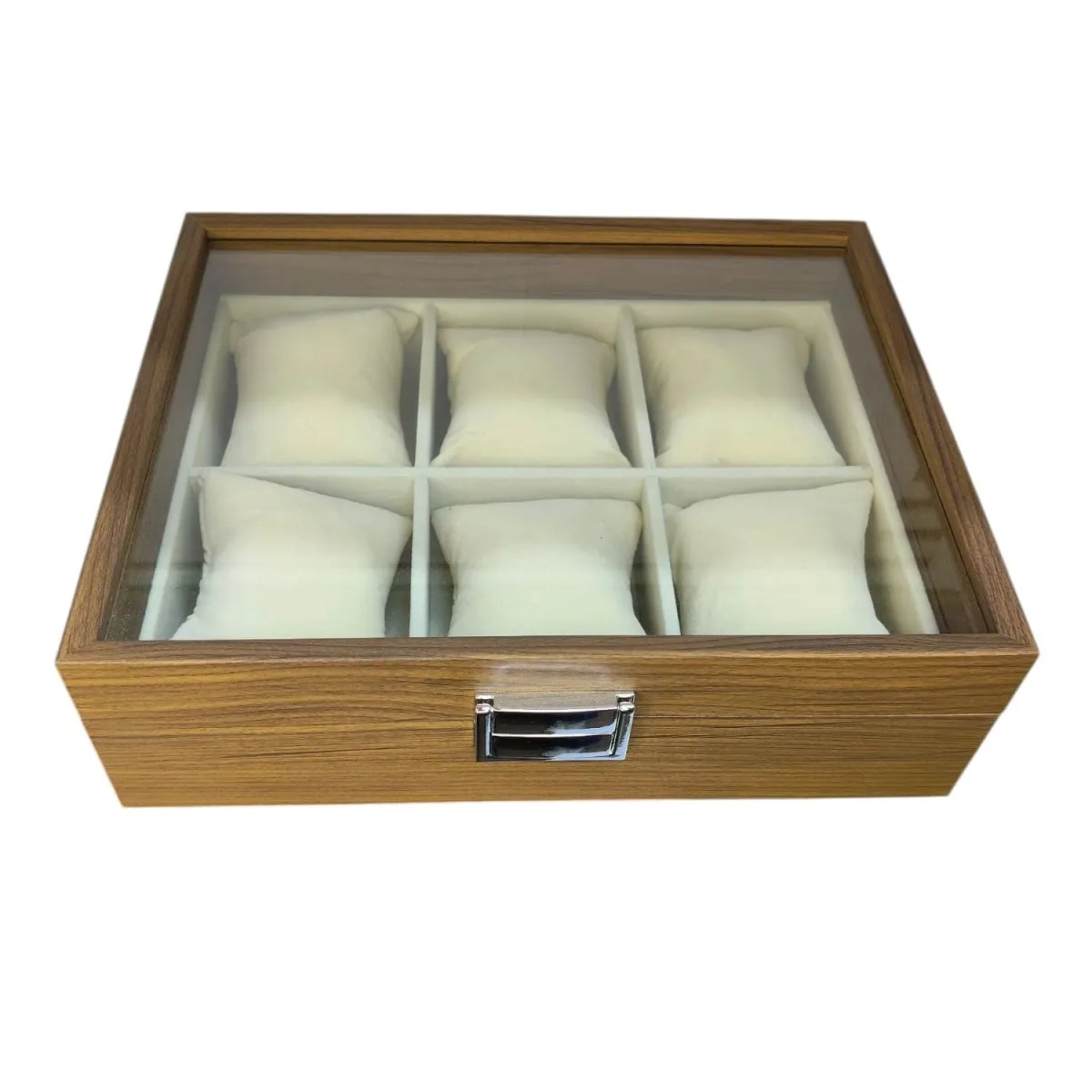 Caja Organizadora para 6 Relojes con Tapa de Vidrio , Estuche Exhibidor Premium de Madera