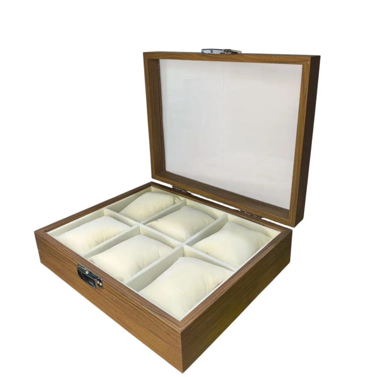 Caja Organizadora para 6 Relojes con Tapa de Vidrio , Estuche Exhibidor Premium de Madera — Accesorios para relojes