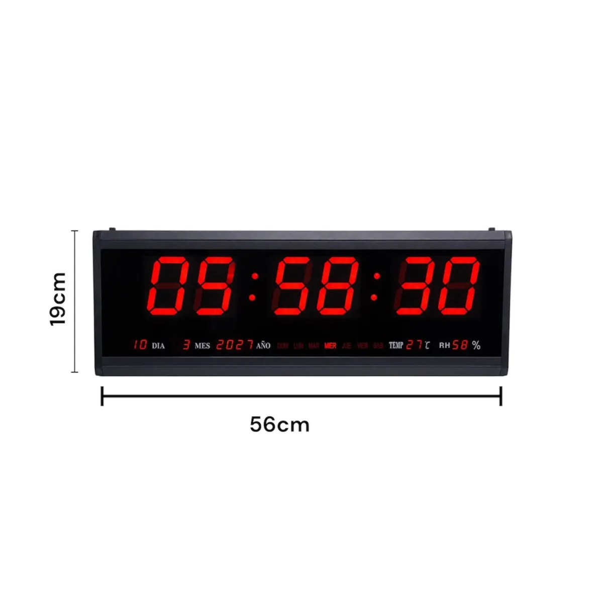 Reloj Digital LED de Pared 56 cm con Fecha, Día, Temperatura y Humedad