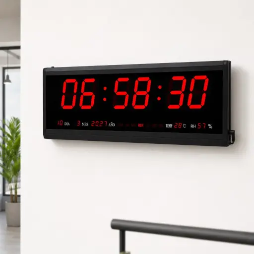 Reloj Digital LED de Pared 56 cm con Fecha, Día, Temperatura y Humedad — Relojes