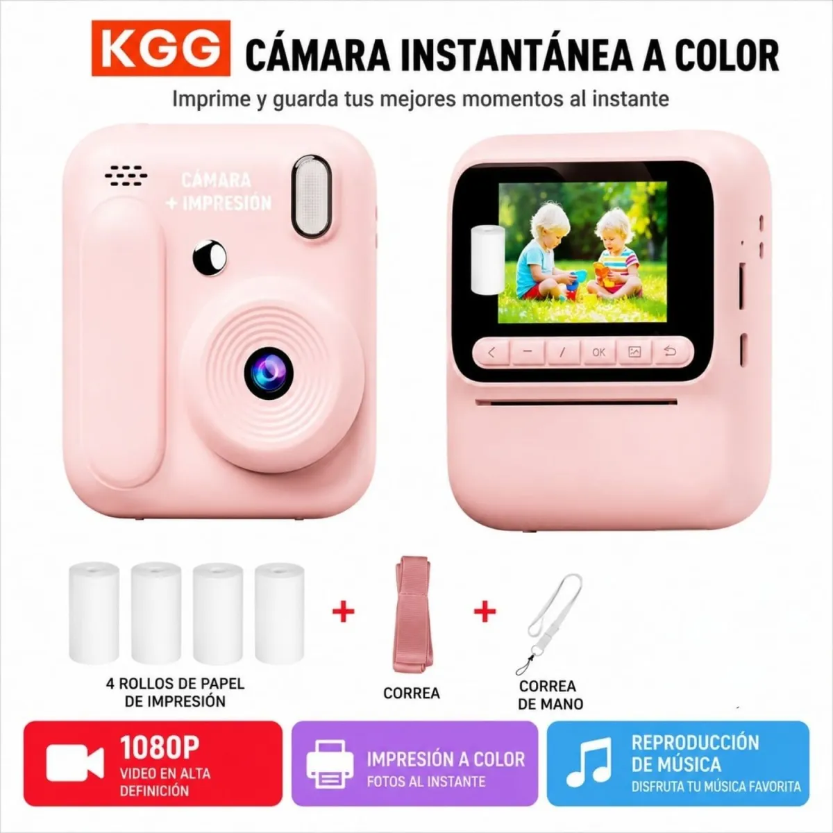 Cámara Instantánea Infantil KGG con Impresión a Blanco y Negro — Accesorios de flash para cámaras