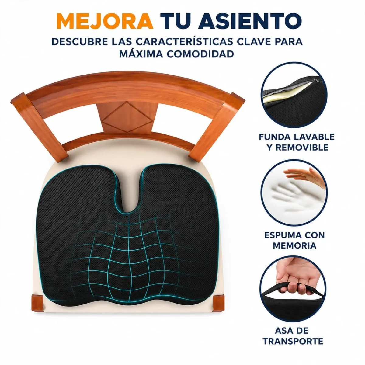 Cojín Ortopédico Ergonómico en Forma de U con Gel y Espuma Memory Foam