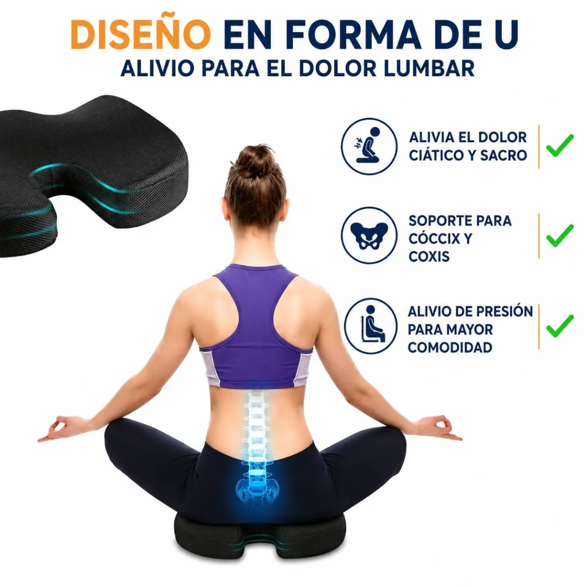 Cojín Ortopédico Ergonómico en Forma de U con Gel y Espuma Memory Foam