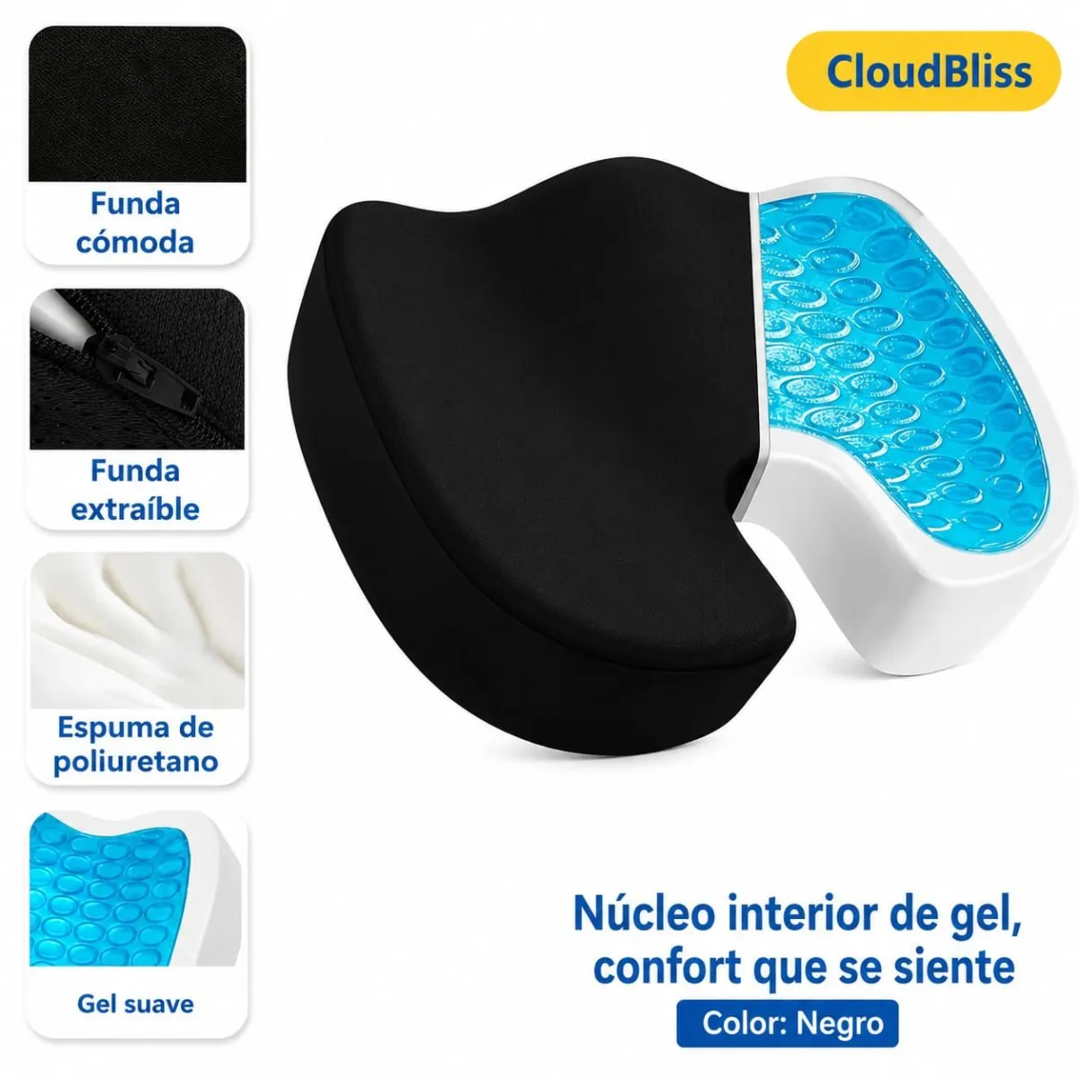 Cojín Ortopédico Ergonómico en Forma de U con Gel y Espuma Memory Foam — Otros implementos de rehabilitación