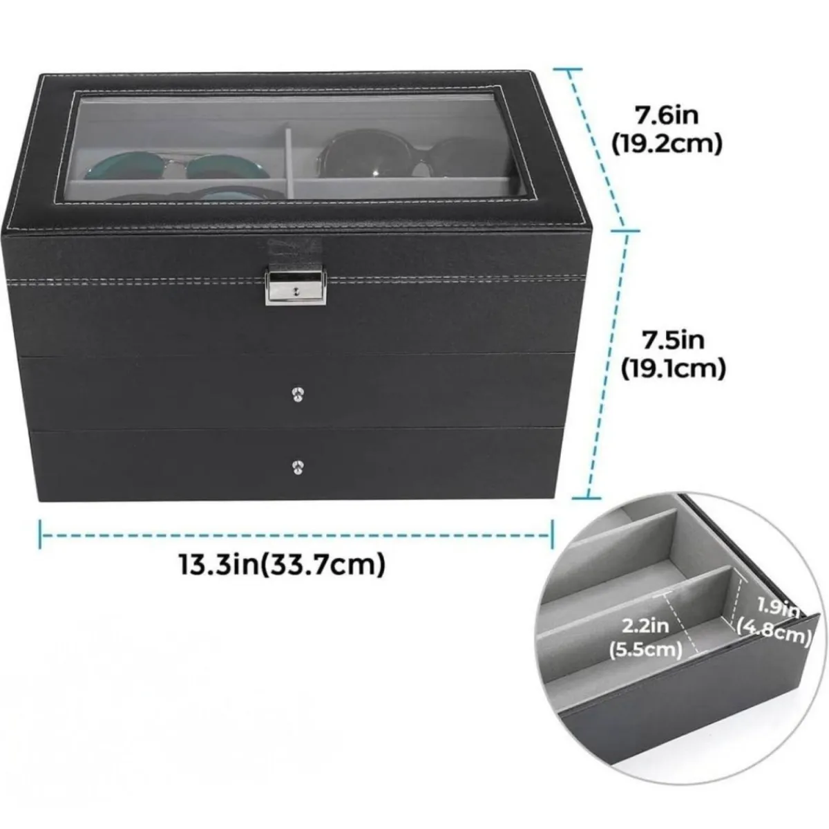 Caja Organizadora Premium para Lentes y Gafas con 3 Niveles y Llave
