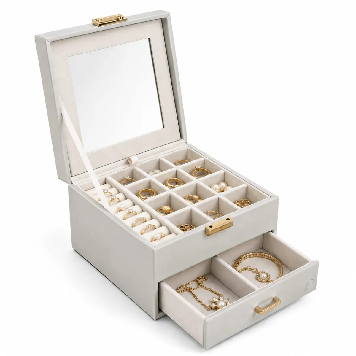 Joyero Organizador Premium con Espejo y Cajón , Diseño Elegante Compacto — Joyeros / bolsas