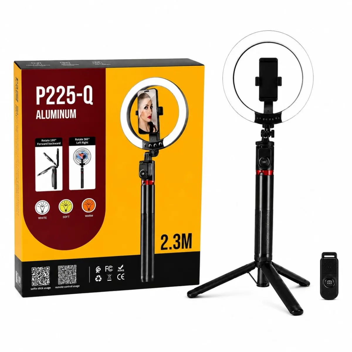 Aro de Luz LED 2.3M Recargable con Trípode y Soporte para Celular | Selfie Stick