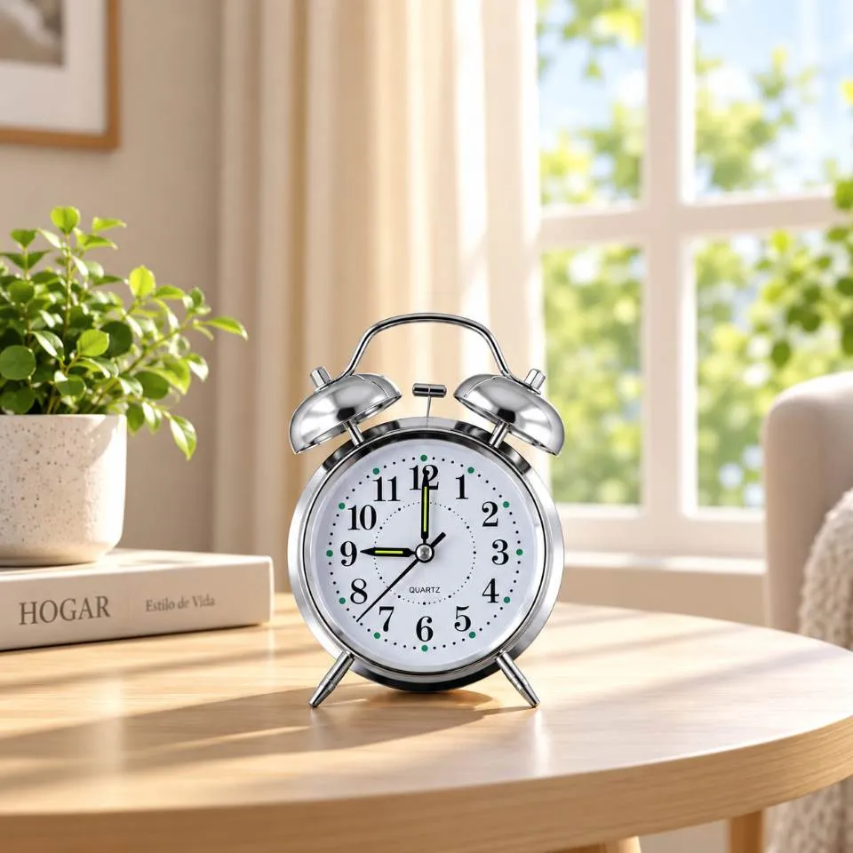 Reloj Despertador Clásico de Doble Campana Cromado — 