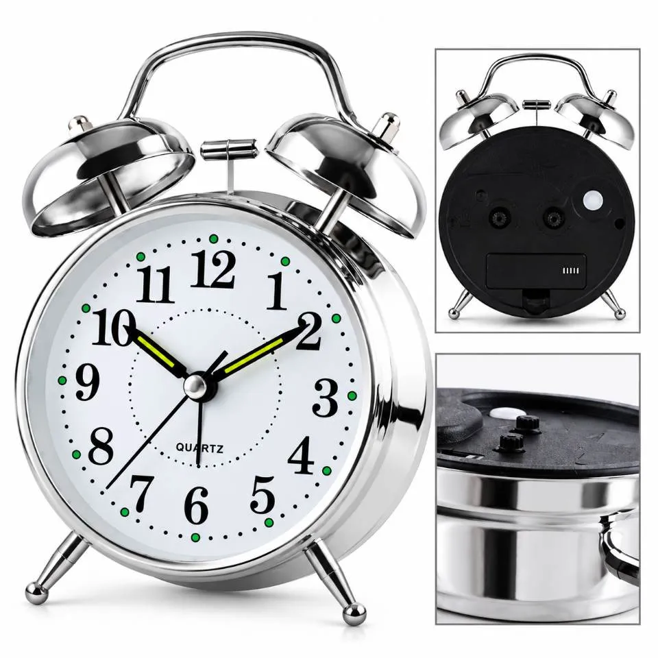 Reloj Despertador Clásico de Doble Campana Cromado