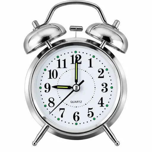 Reloj Despertador Clásico de Doble Campana Cromado — 